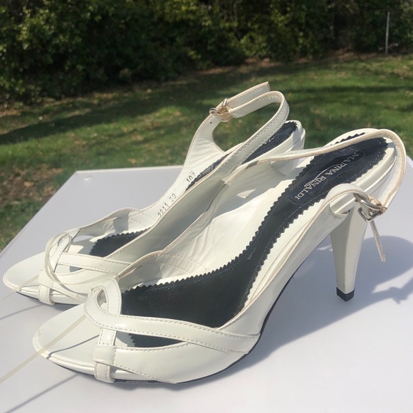 🆕 Marina Rinaldi Max Mara White Patent Platform Cone Heels Cutouts Y2K Vintage - Picture 4 of 7